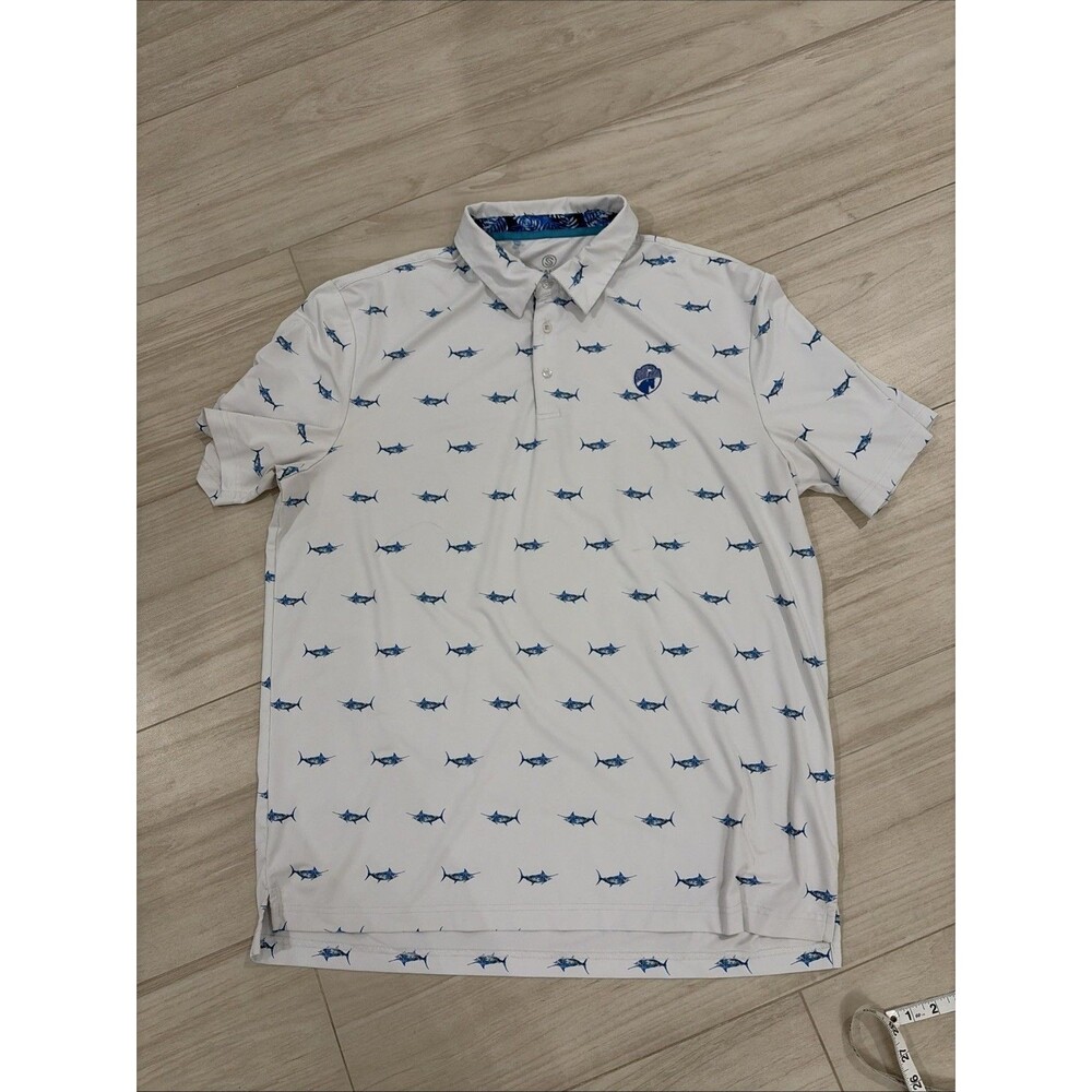 Scales Gear Mens XL White Blue Marlin Golf Polo Wellington National Logo